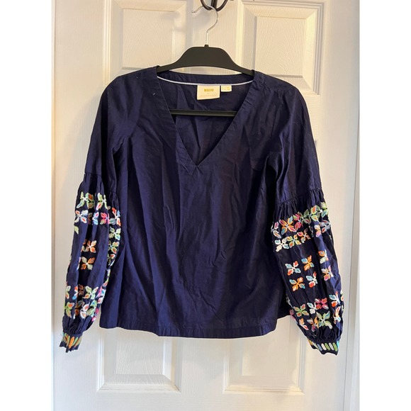Anthropologie Maeve Sonja Embroidered Floral Sleeve Top - Picture 2 of 8
